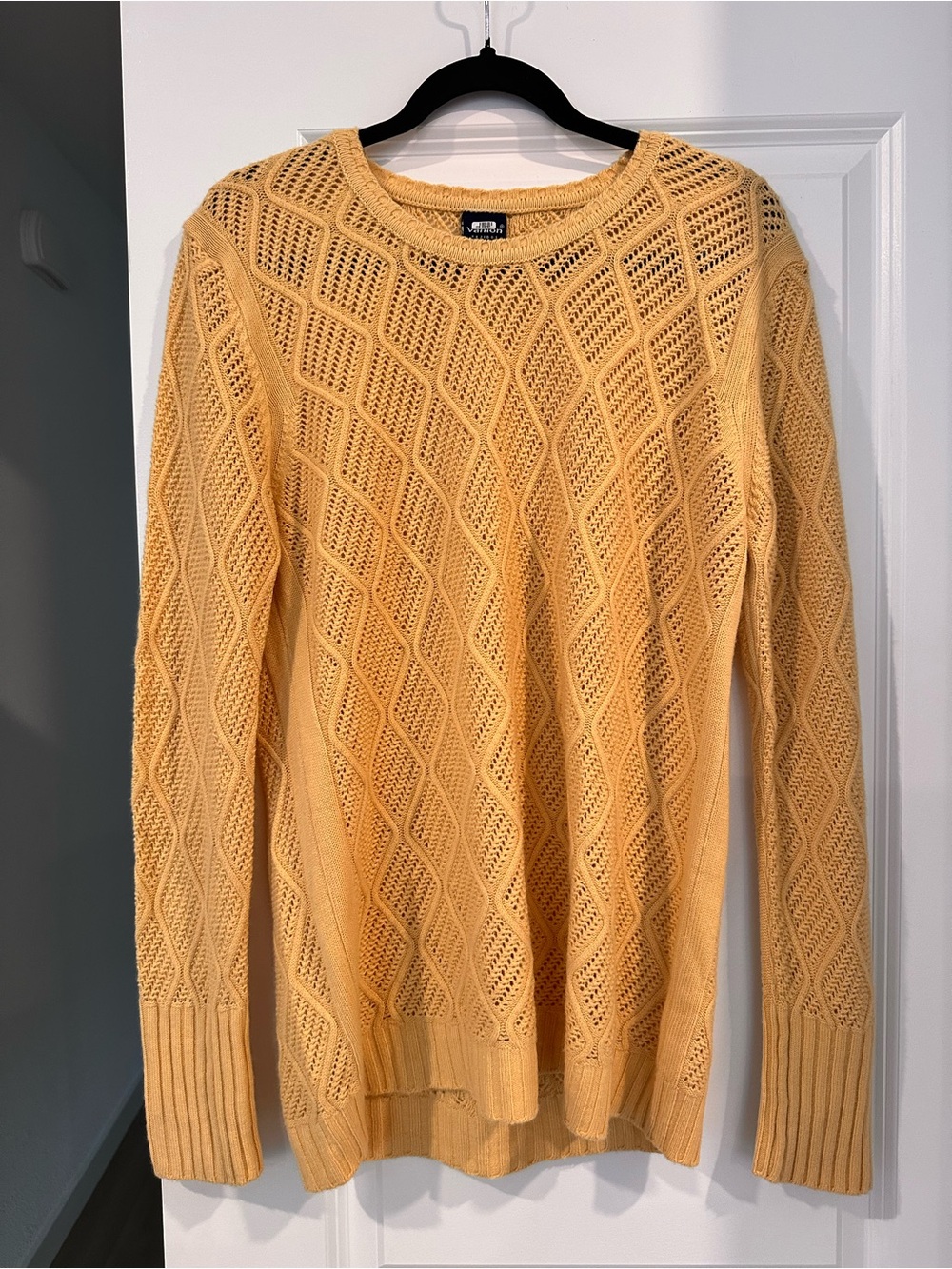 Vanlon Tejidos Women's Yellow Open-Knit Crewneck Sweater
